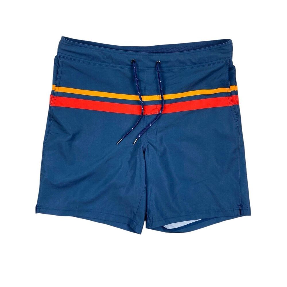 Fair Harbor Blue Board Shorts with Retro Stripes